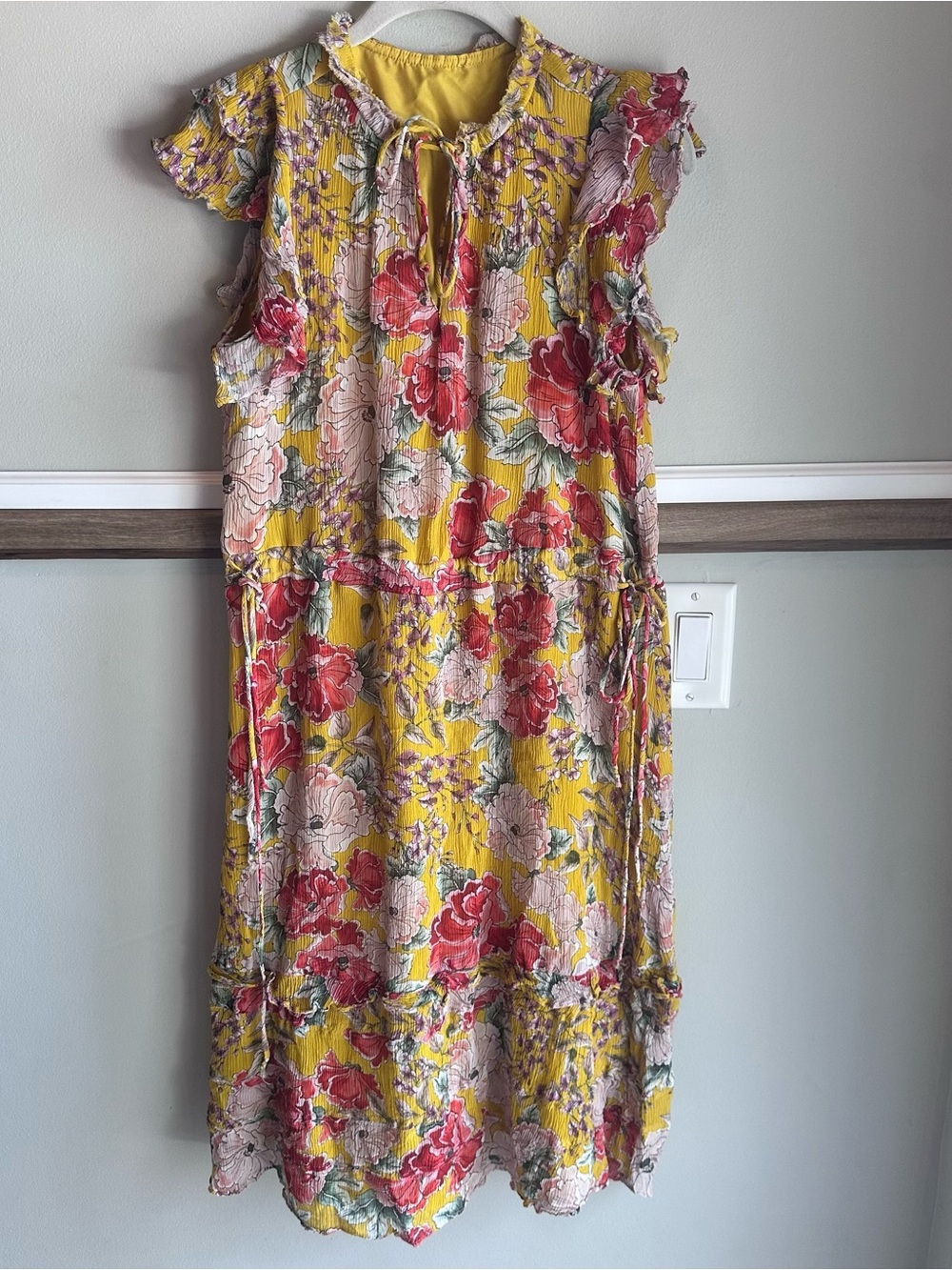 Anthropologie Dolan Ellory Yellow Floral Silk Ruffle Dress